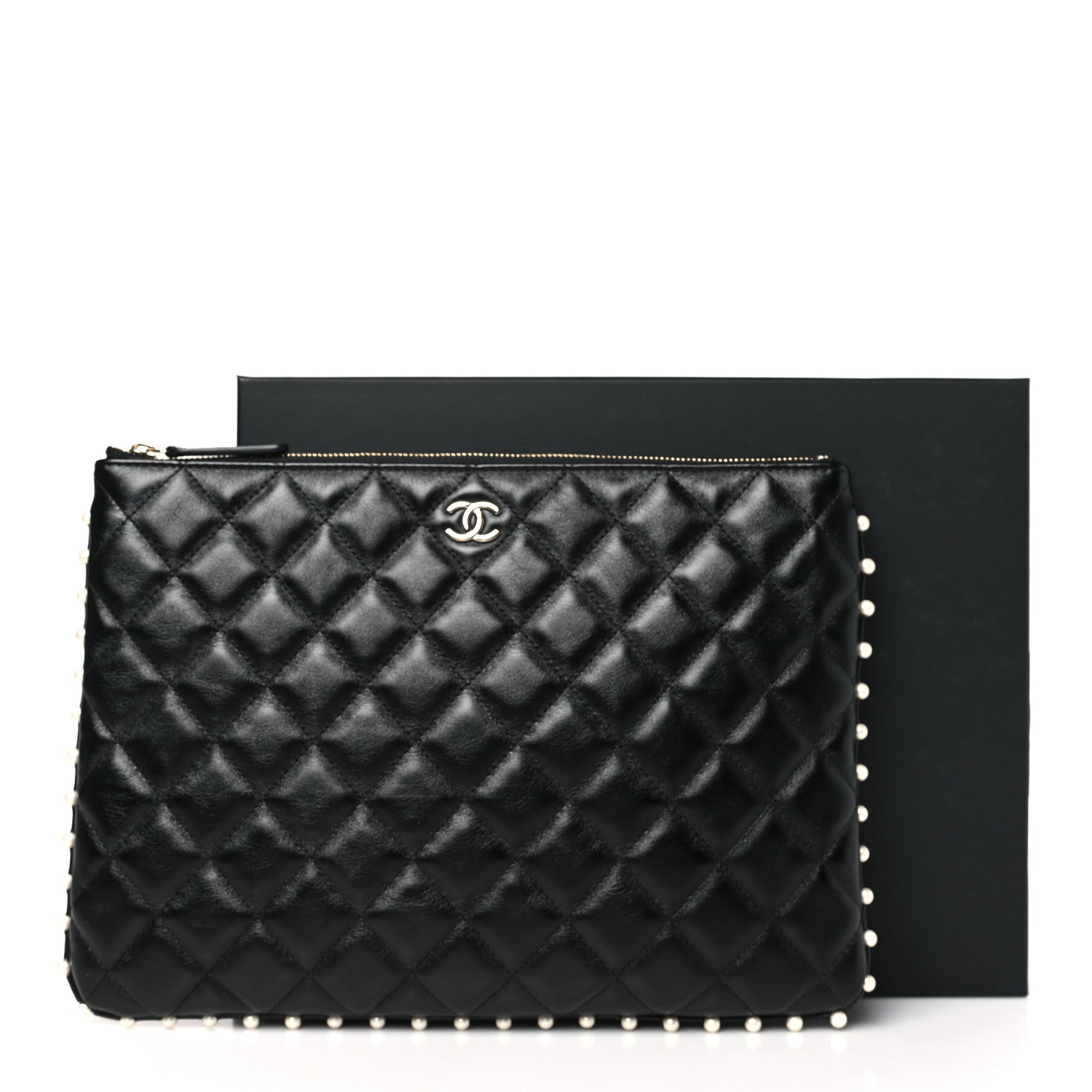 Chanel Calfskin Quilted Pearl Medium Cosmetic Case Black 9 of 9