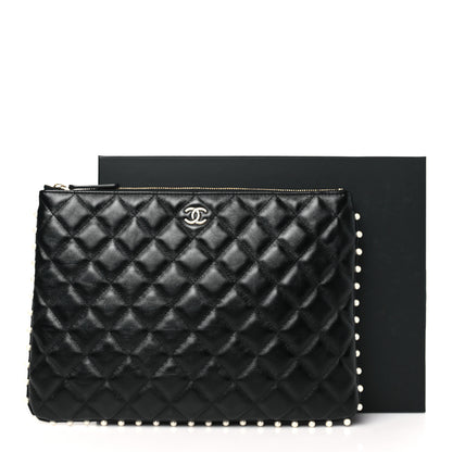 Chanel Calfskin Quilted Pearl Medium Cosmetic Case Black 9 of 9