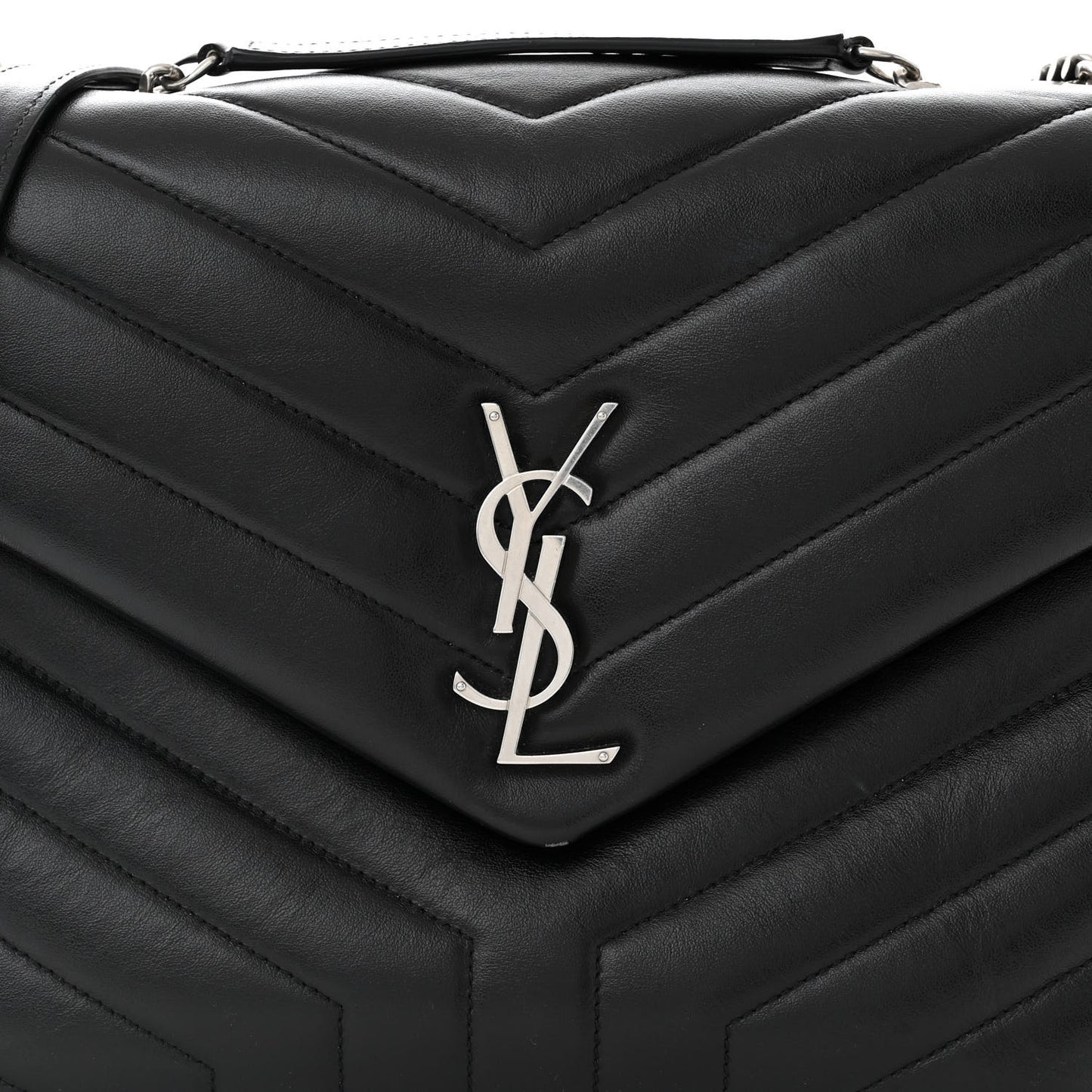 Calfskin Y Quilted Monogram Medium Loulou Chain Satchel Black