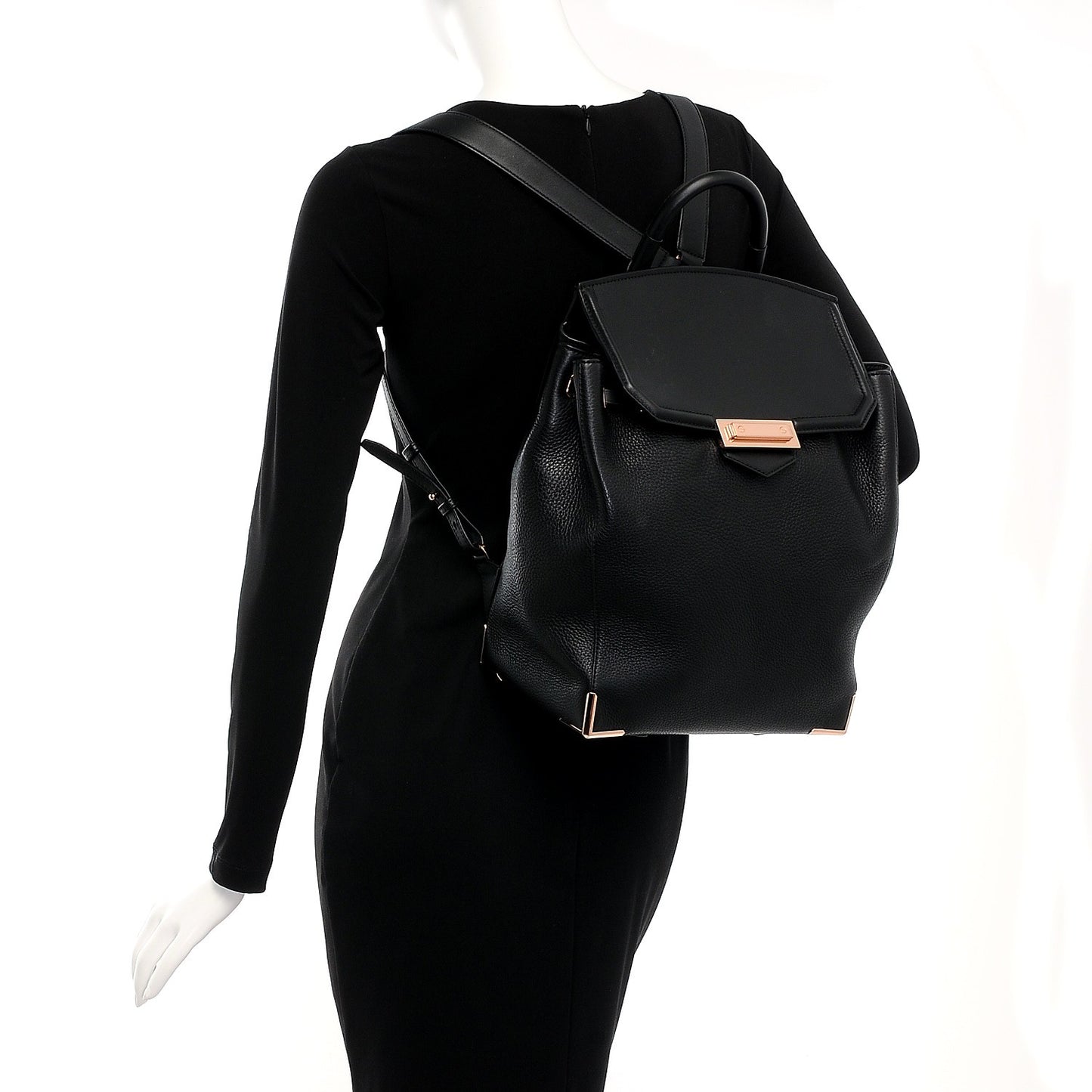Pebbled Calfskin Prisma Skeletal Backpack Black Rose Gold Hardware