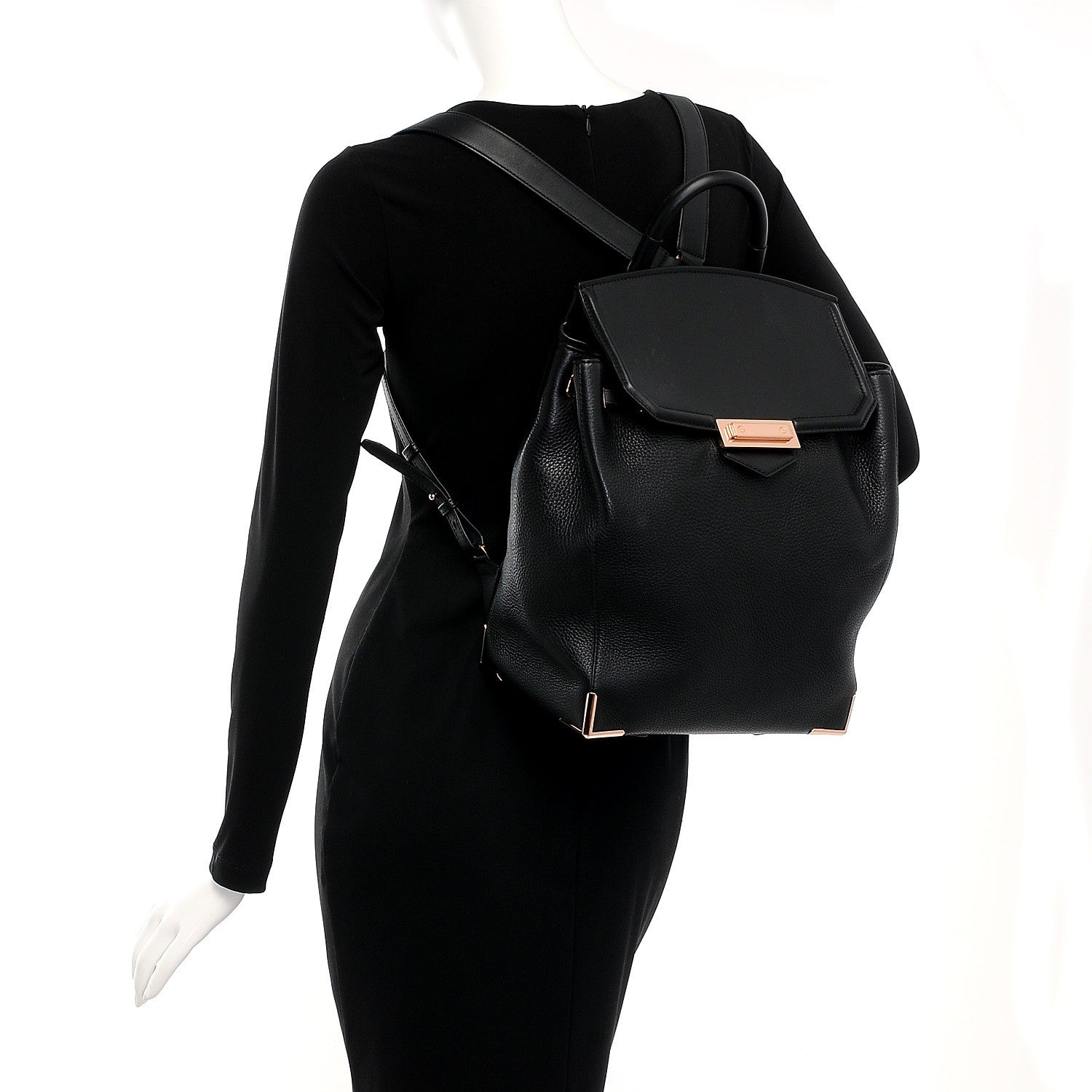 Alexander Wang Pebbled Calfskin Prisma Skeletal Backpack Black Rose Gold Hardware 2 of 9