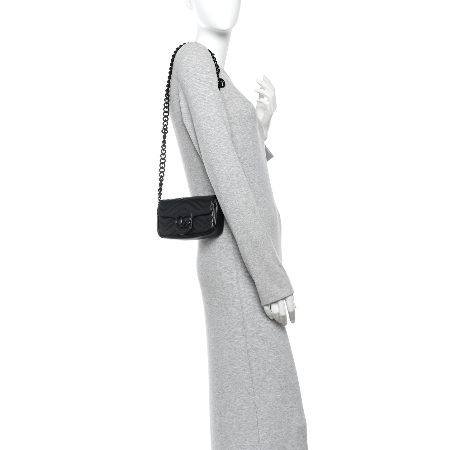 Calfskin Matelasse Monochrome GG Marmont Chain Belt Bag Black