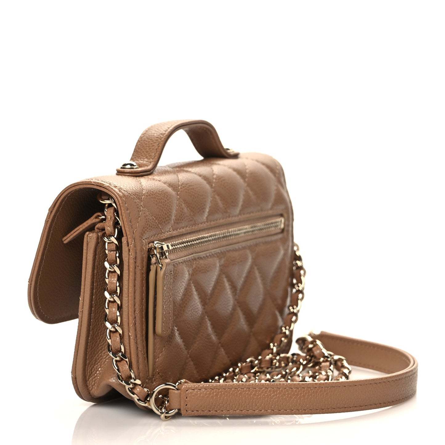 Caviar Quilted Business Affinity Clutch With Chain Flap Dark Beige