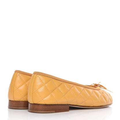 Chanel Lambskin Quilted CC Cap Toe Ballerina Flats 37 Yellow 4 of 9