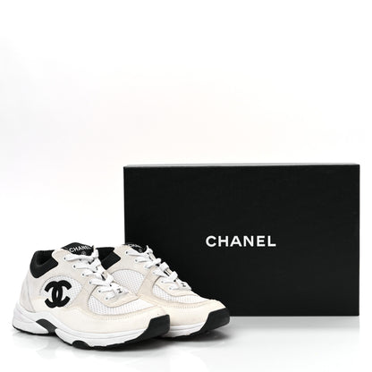 Chanel Mesh Suede Calfskin Grained Calfskin Womens CC Sneakers  36 White Black 10 of 10