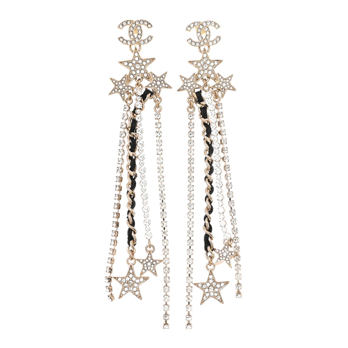 Crystal Lambskin CC Star Drop Earrings Gold