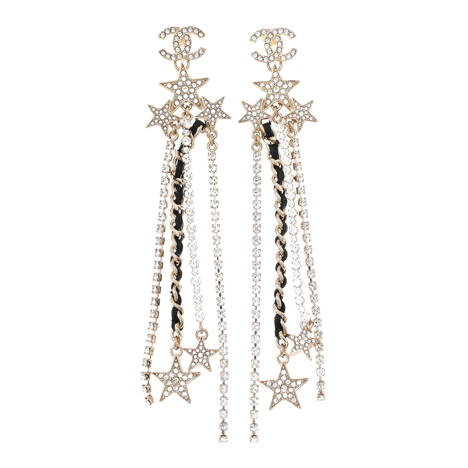 Chanel Crystal Lambskin CC Star Drop Earrings Gold 1 of 5