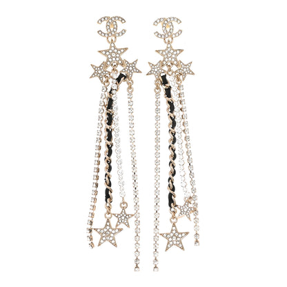 Chanel Crystal Lambskin CC Star Drop Earrings Gold 1 of 5