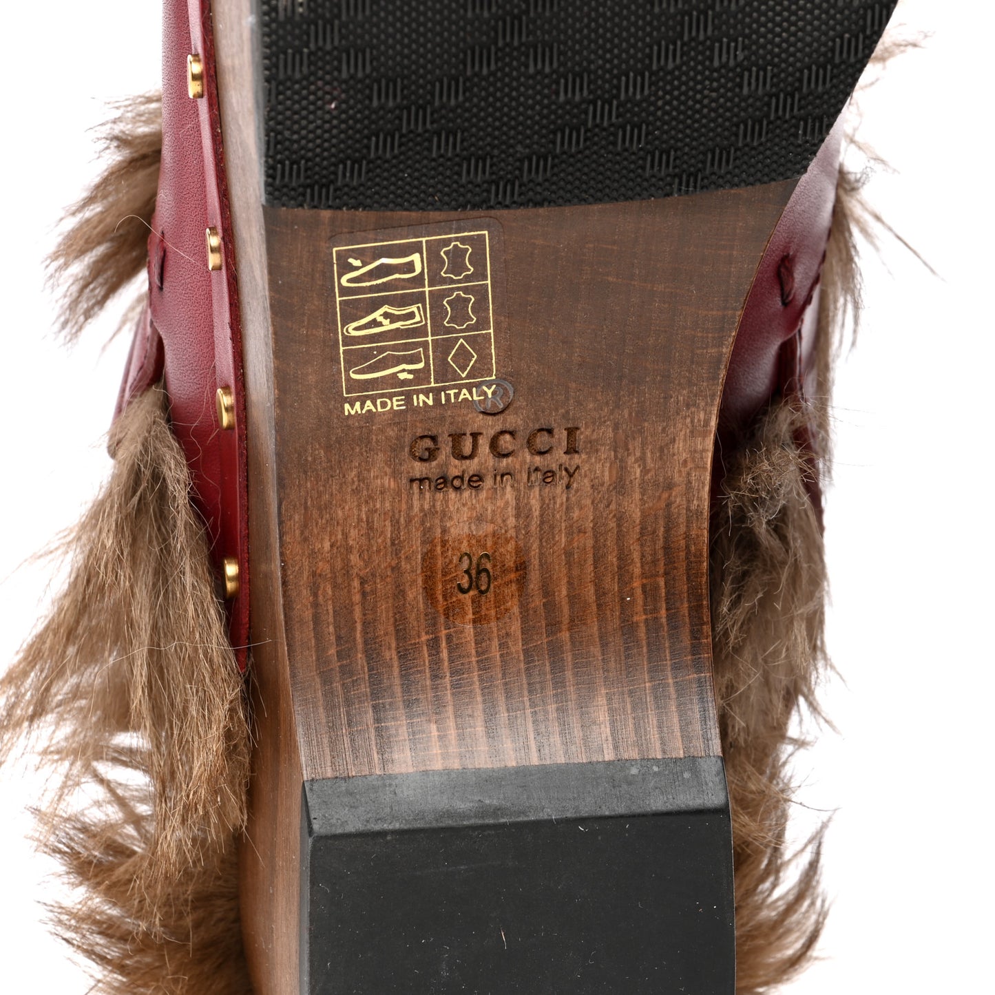 Calfskin Fur Horsebit Amstel Slingback Clogs 36 Rosso Naturale