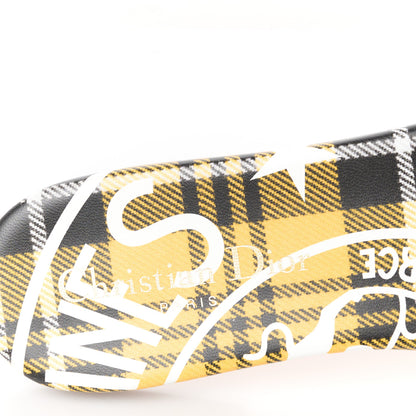 Christian Dior Canvas Union Check Embroidered Dway Flat Slide Sandals 37.5 Black Yellow 7 of 9