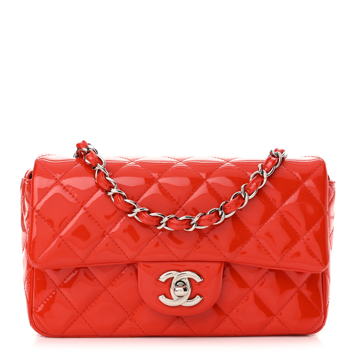 Chanel Patent Calfskin Quilted Mini Rectangular Flap Red 1 of 14
