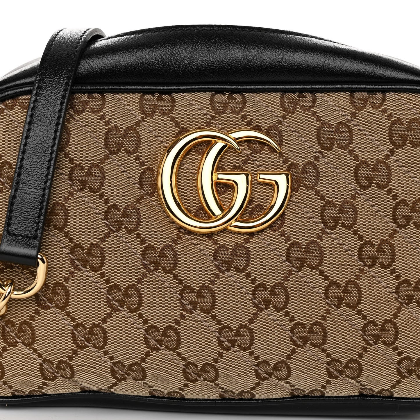 Monogram Matelasse Diagonal Small GG Marmont Chain Shoulder Bag Beige Black