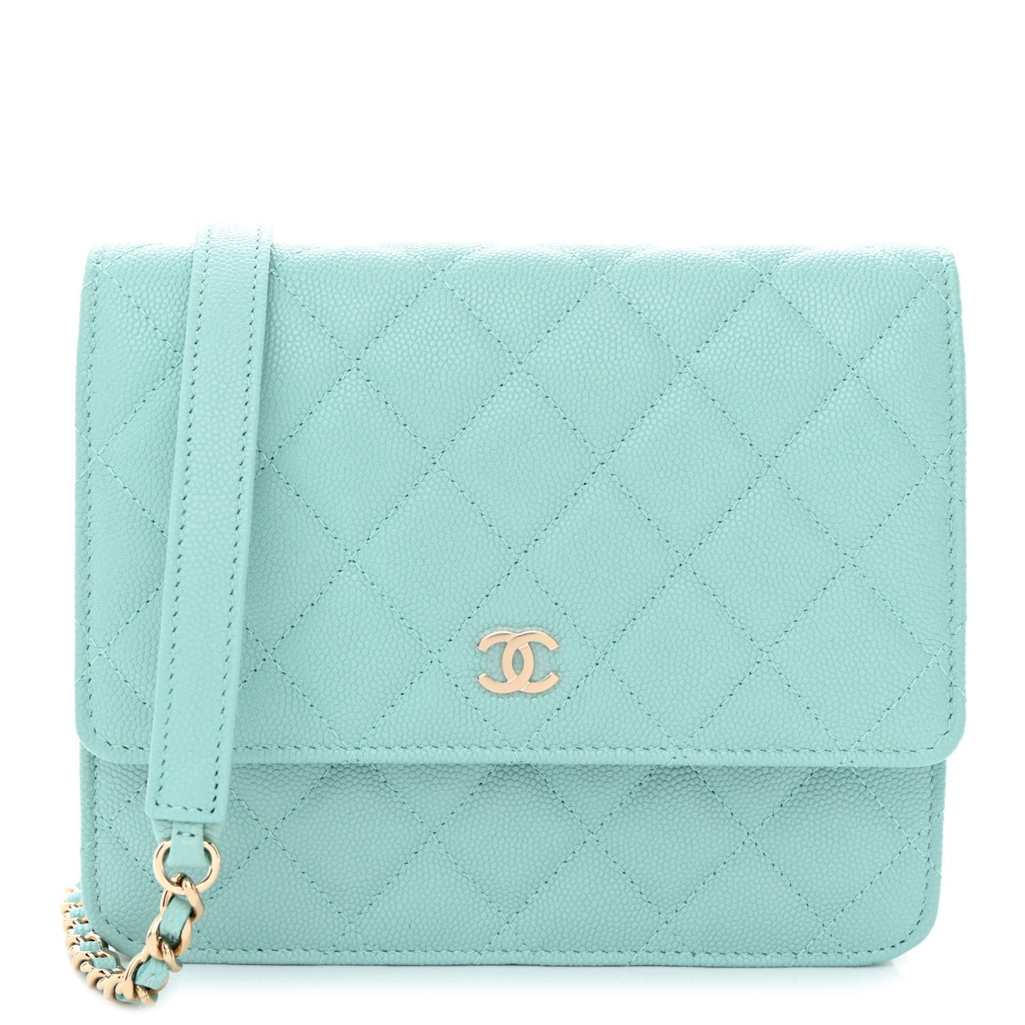 Caviar Quilted Square Wallet On Chain WOC Light Blue