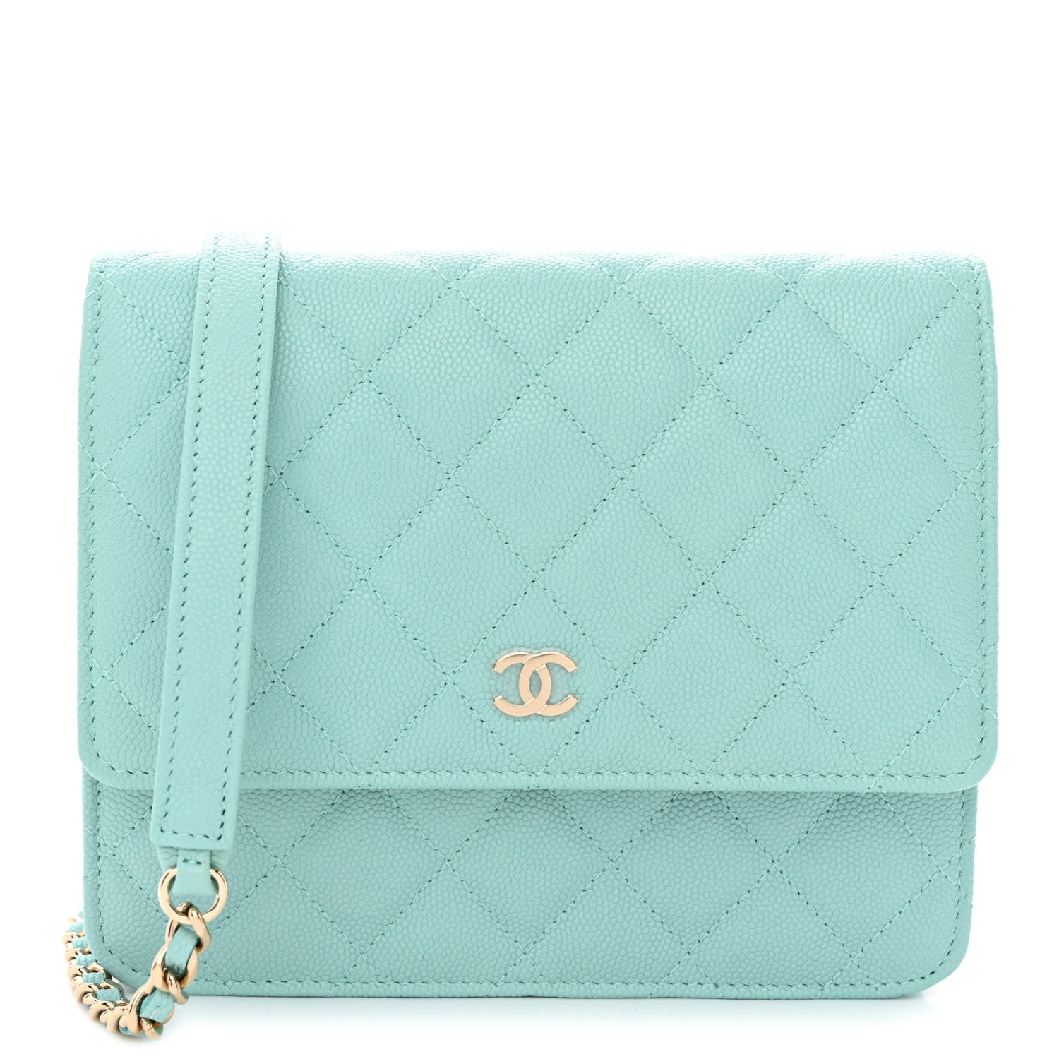 Chanel Caviar Quilted Square Wallet On Chain WOC Light Blue 1 of 12