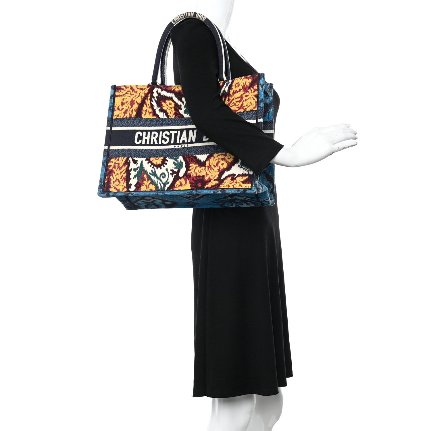 Christian Dior Canvas Embroidered Paisley Medium Book Tote Blue Multicolor 2 of 15
