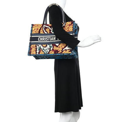 Christian Dior Canvas Embroidered Paisley Medium Book Tote Blue Multicolor 2 of 15