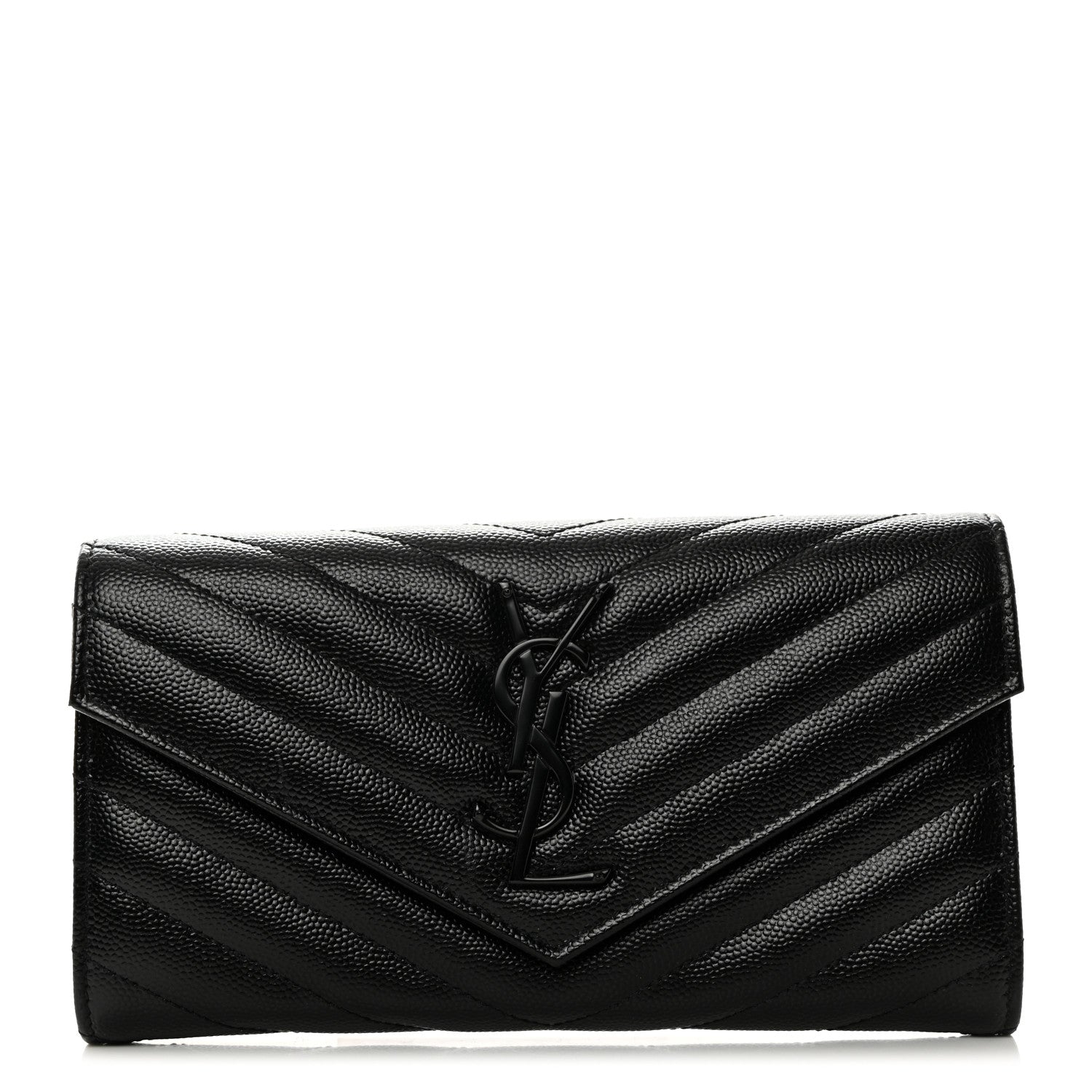 Saint Laurent Grain De Poudre Matelasse Chevron Monogram Flap Wallet Black 1 of 8