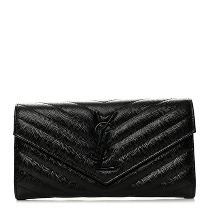 Saint Laurent Grain De Poudre Matelasse Chevron Monogram Flap Wallet Black 1 of 8