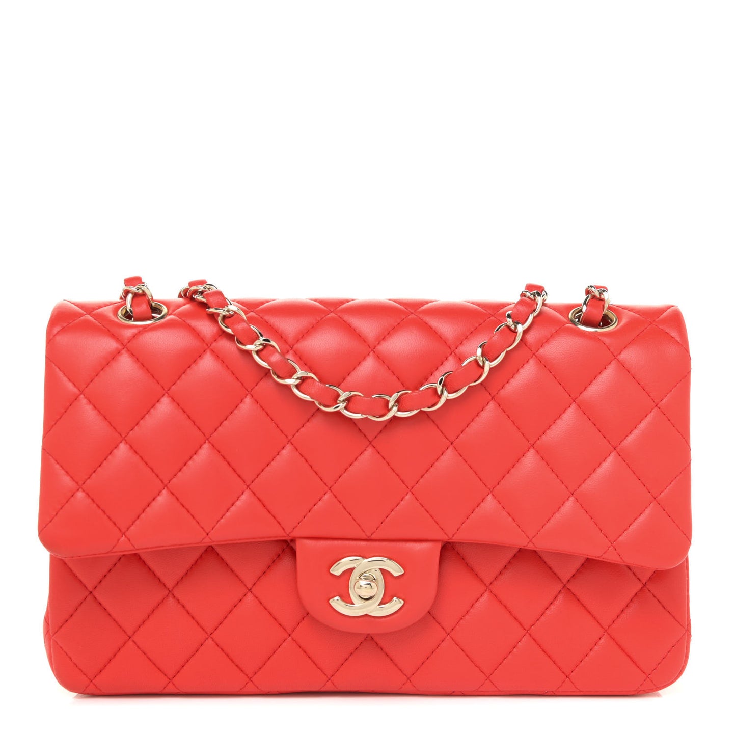 Lambskin Quilted Medium Double Flap Red