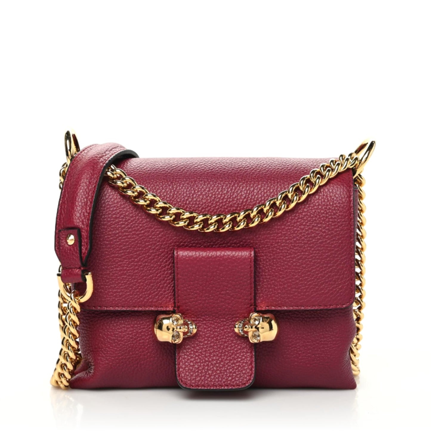 Calfskin Small Twin Skull Chain Crossbody Burgundy