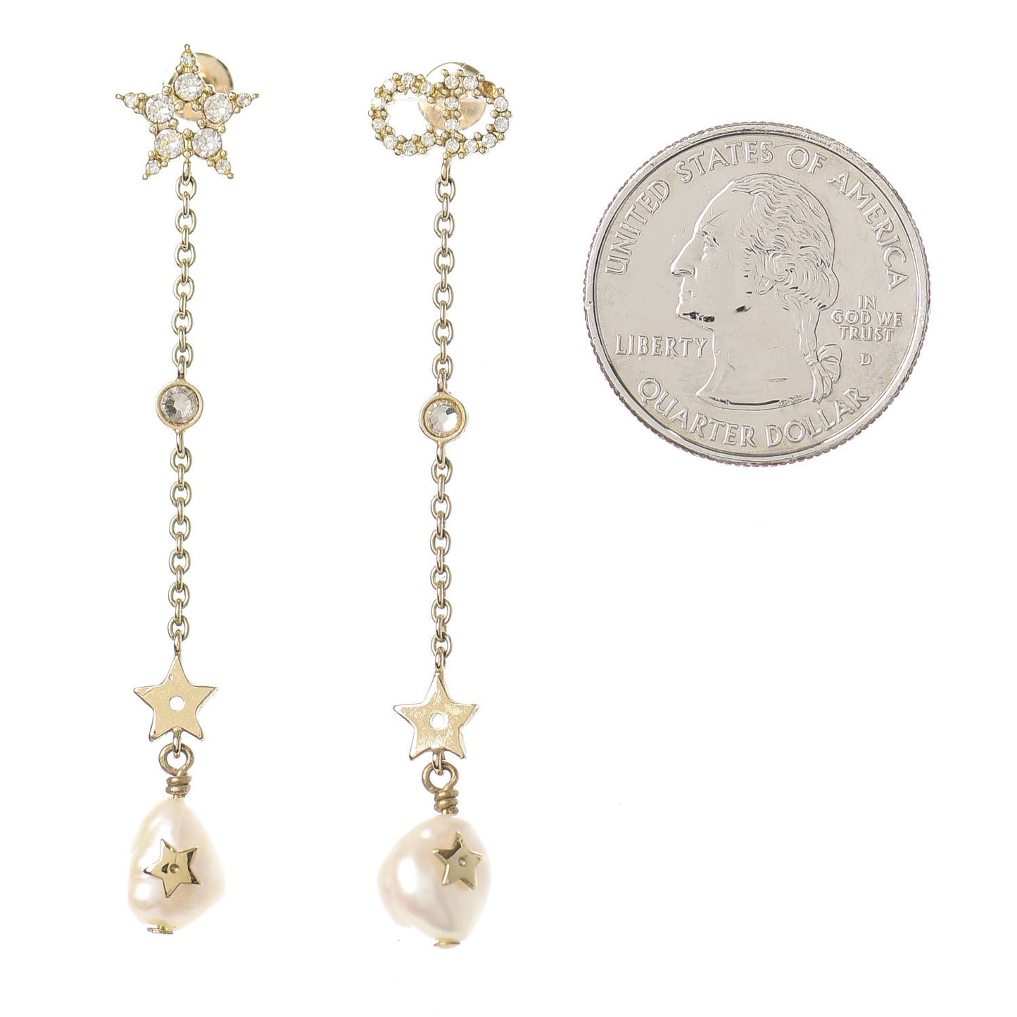 Pearl Crystal Shiny-D Dangle Chain Earrings Gold