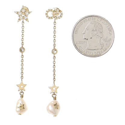 Christian Dior Pearl Crystal Shiny-D Dangle Chain Earrings Gold 2 of 4
