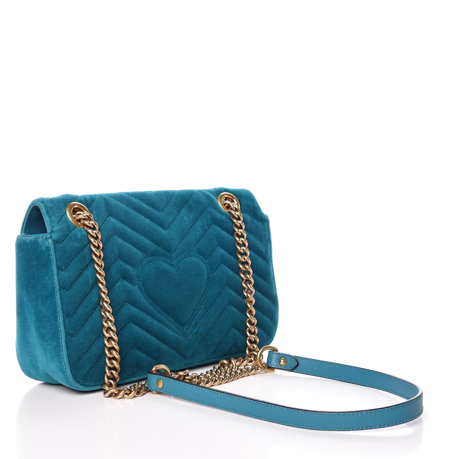 Gucci Velvet Matelasse Small GG Marmont Shoulder Bag Pavone Cyan 3 of 20