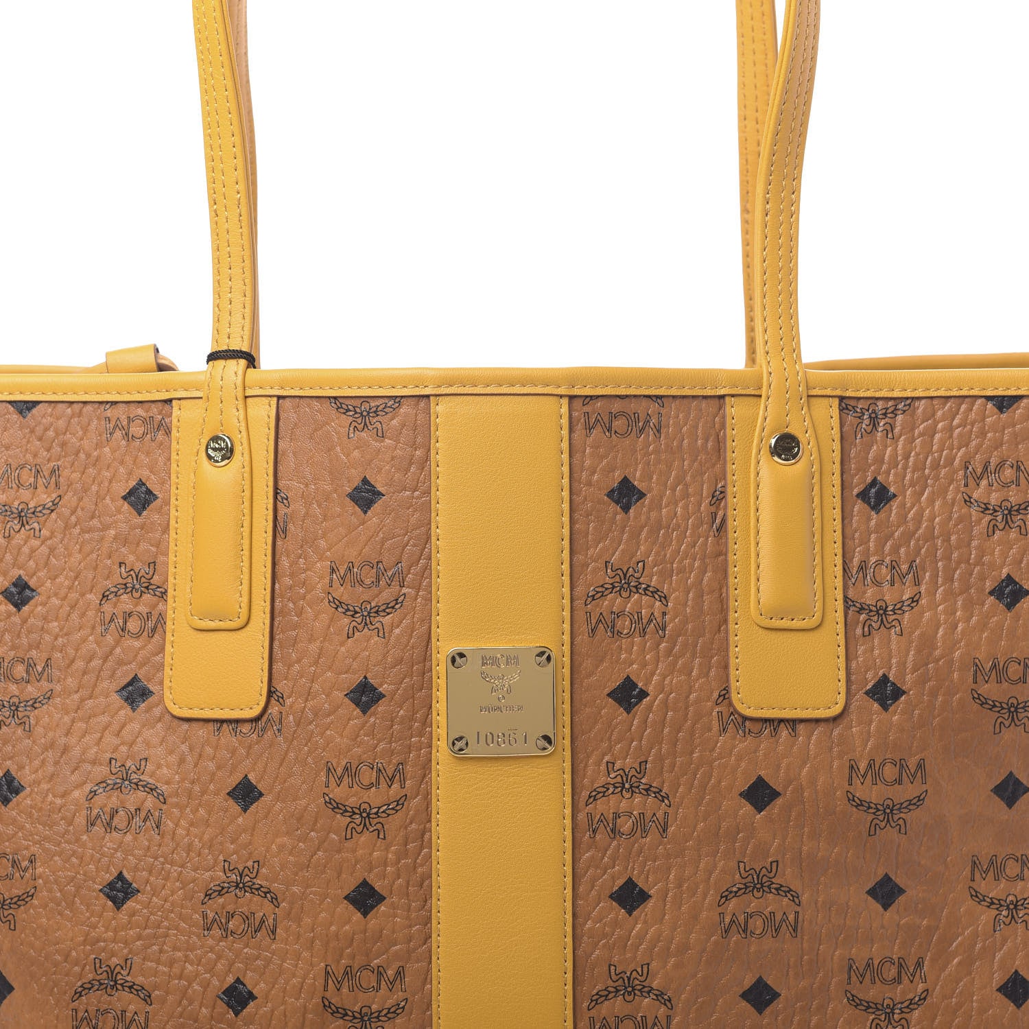 MCM Visetos Medium Liz Reversible Shopper Tote Cognac Yellow 11 of 16