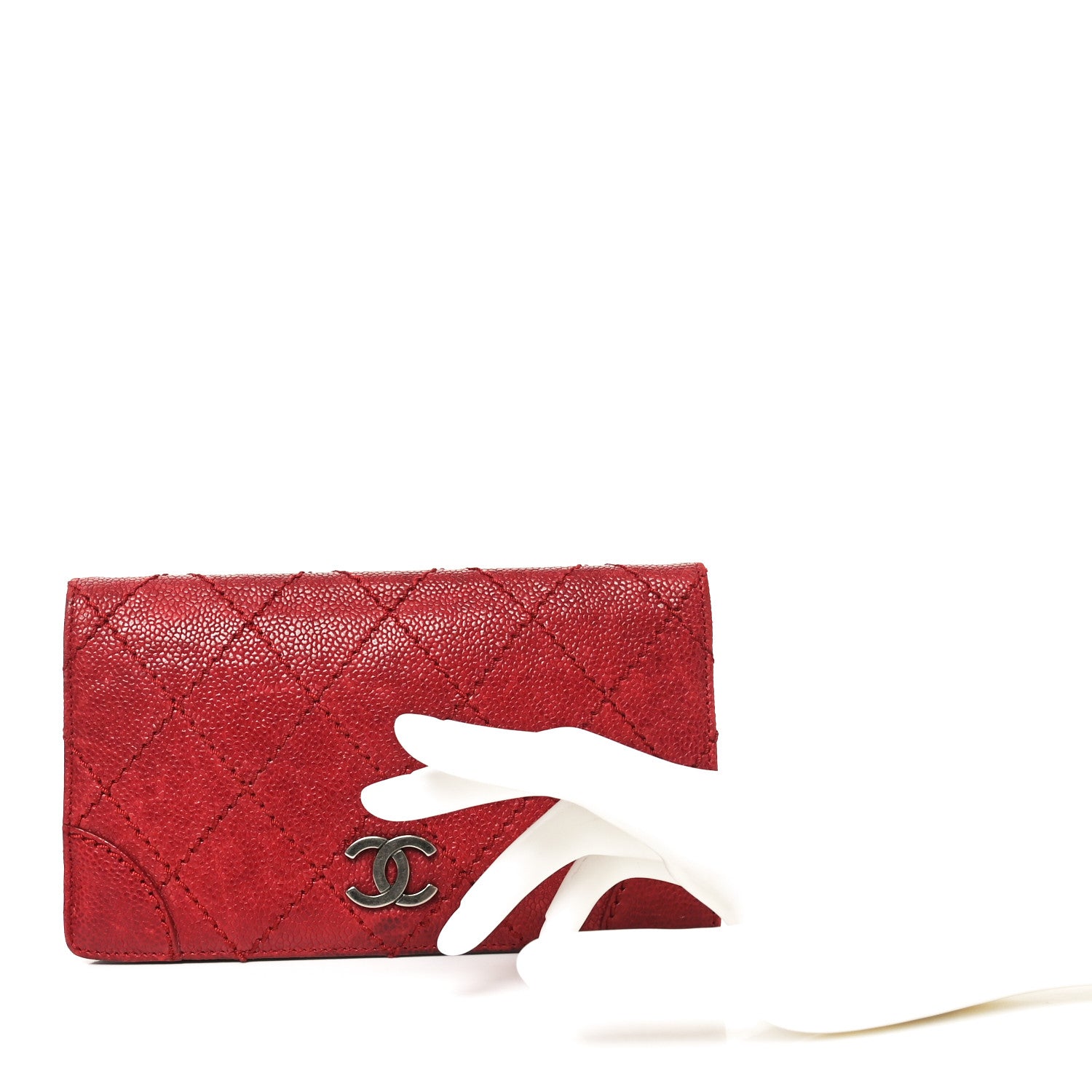 Chanel Distressed Caviar Stitched Outdoor Yen Wallet Bordeaux Clair 2 of 13