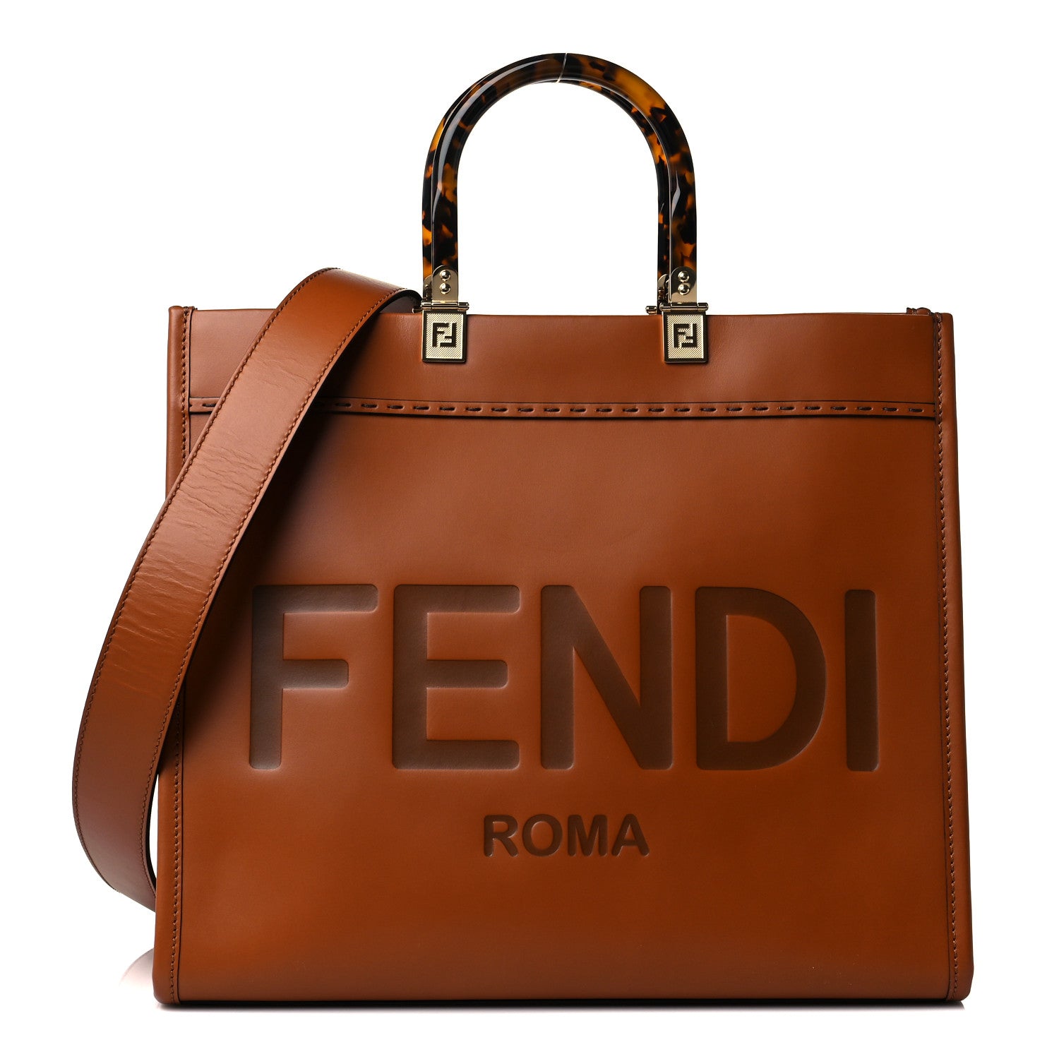 Fendi Vitello King Plexiglass Medium Fendi Sunshine Shopper Tote Cuoio 1 of 8