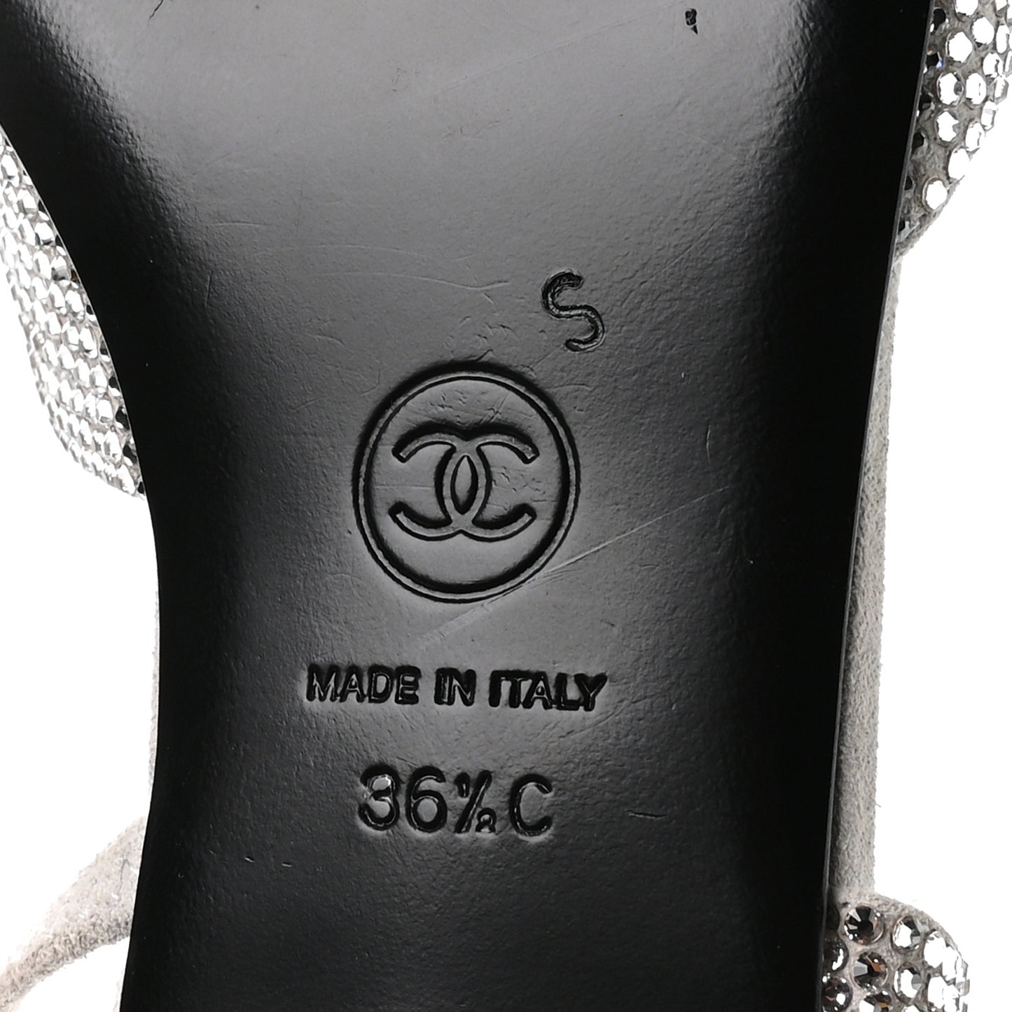 Strass Grosgrain Cap Toe CC Slingback Flats 36.5 Silver Black