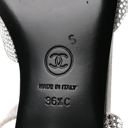 Chanel Strass Grosgrain Cap Toe CC Slingback Flats 36.5 Silver Black 7 of 8