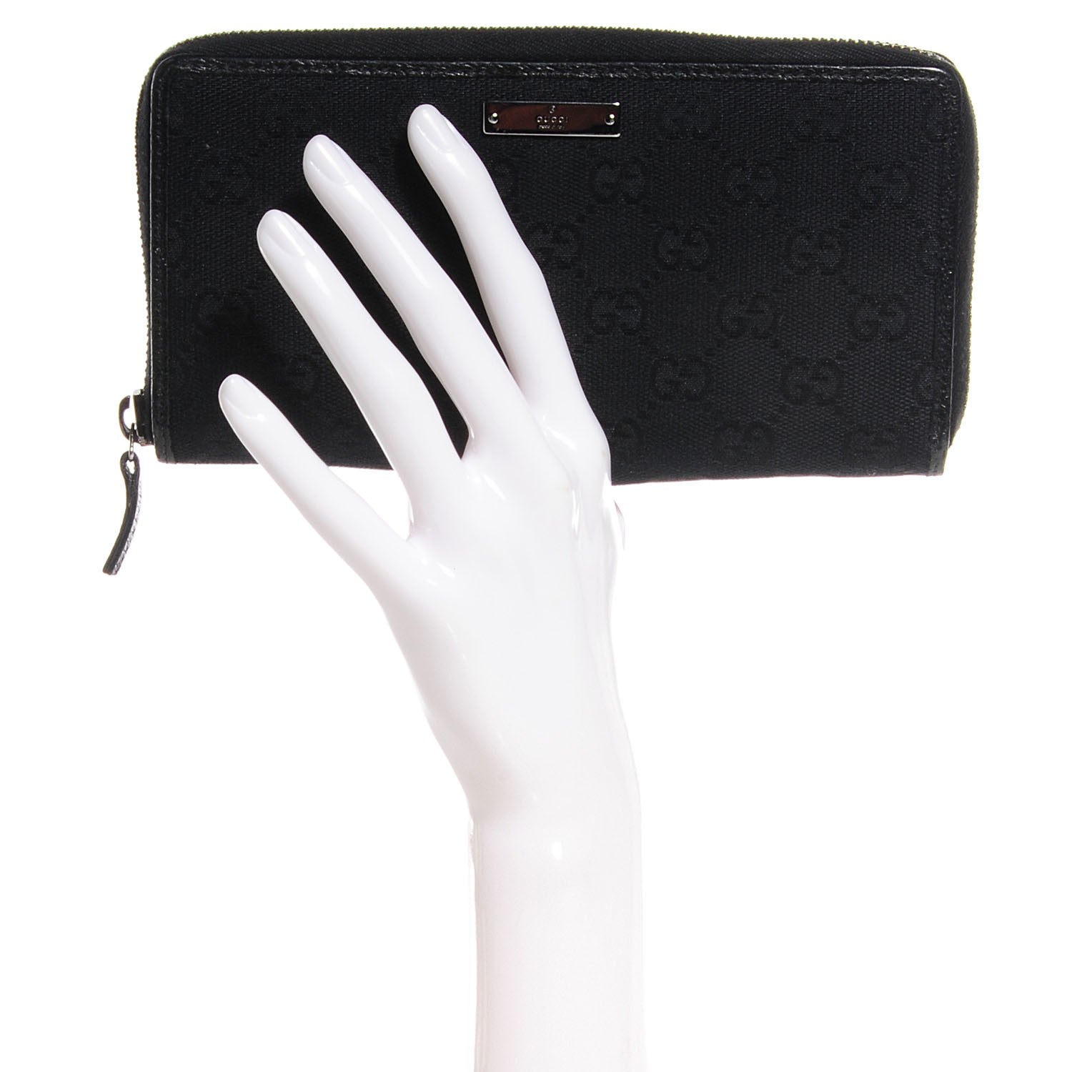 Gucci Monogram Metal Bar Zip Around Wallet Black 2 of 7