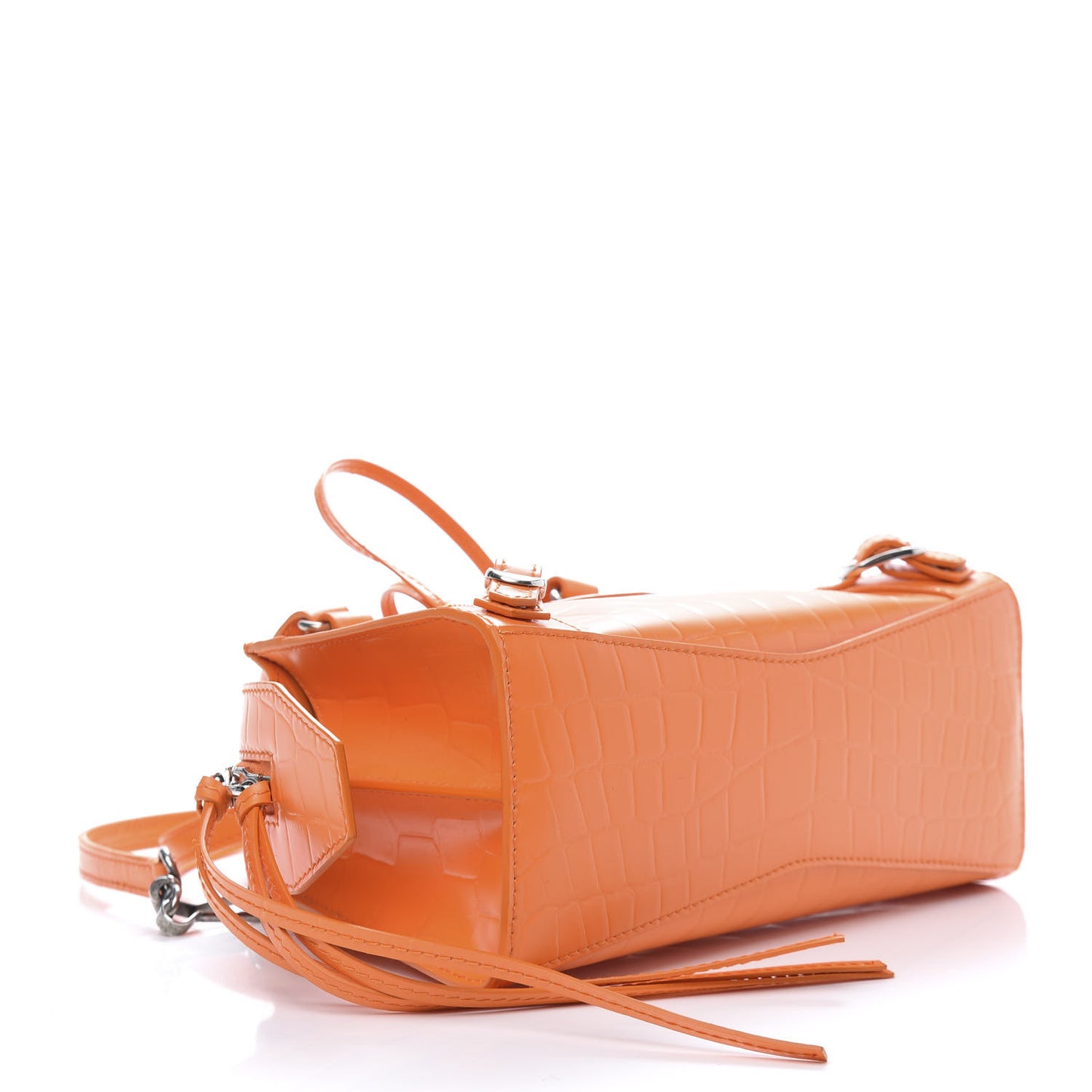 Semi Shiny Calfskin Crocodile Embossed Neo Classic Silver Hardware Mini City Orange
