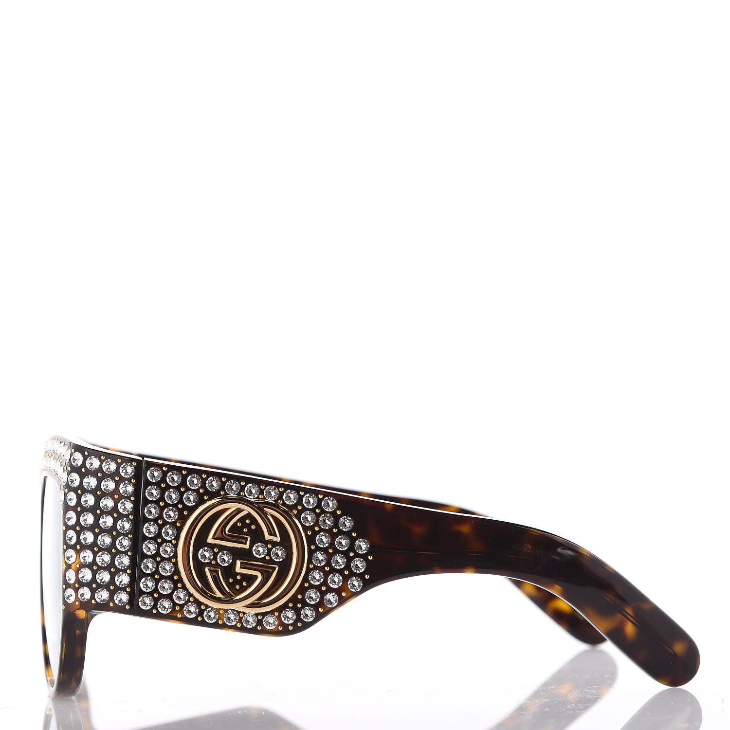 Gucci Acetate Crystal Oversize Hollywood Forever Sunglasses GG0144S Tortoiseshell 2 of 7