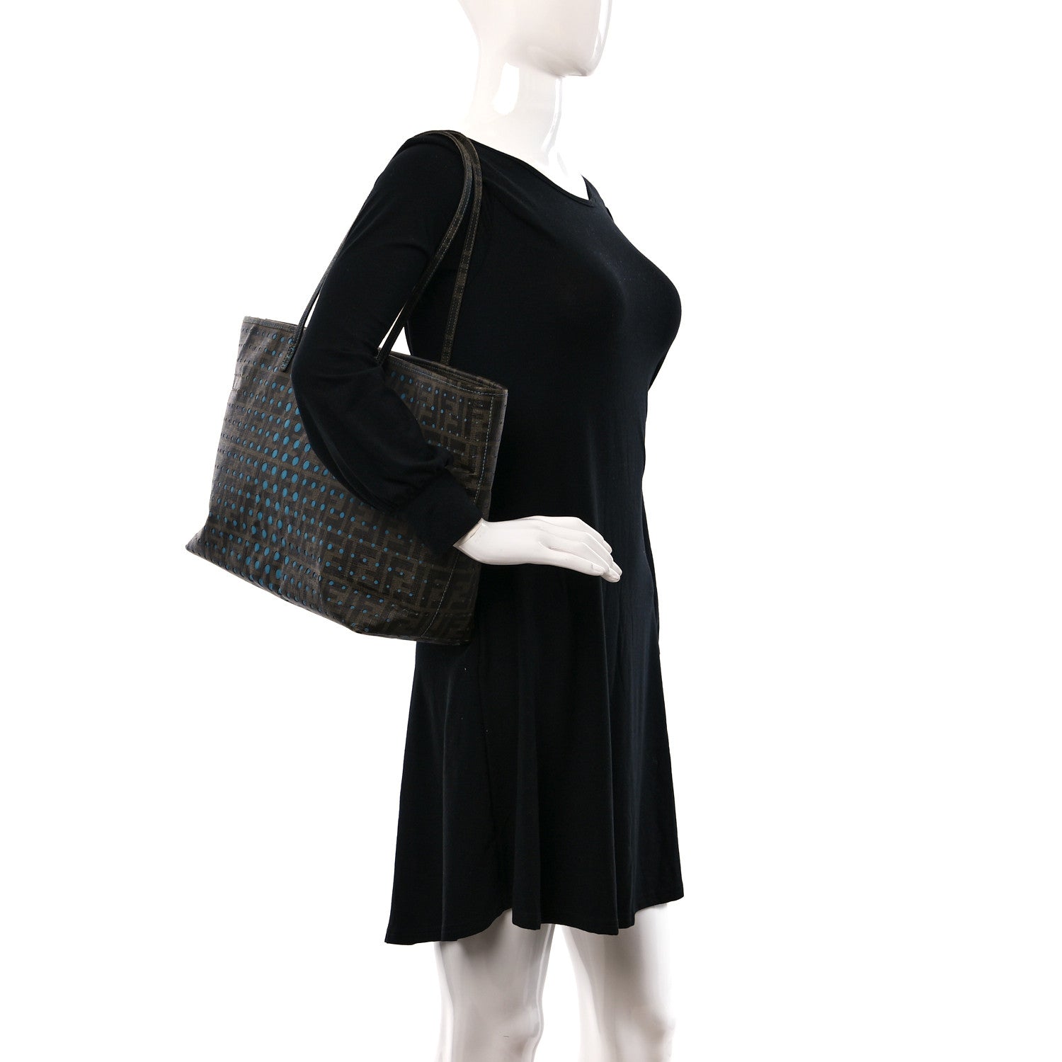 Fendi Zucca Spalmati Perforated Medium Roll Tote Tobacco Pavone 2 of 9
