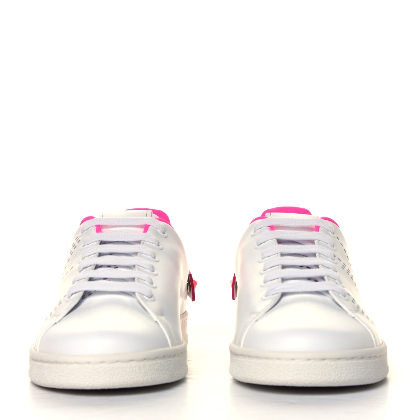 Calfskin Womens Backnet Sneakers 38.5 White Fuchsia