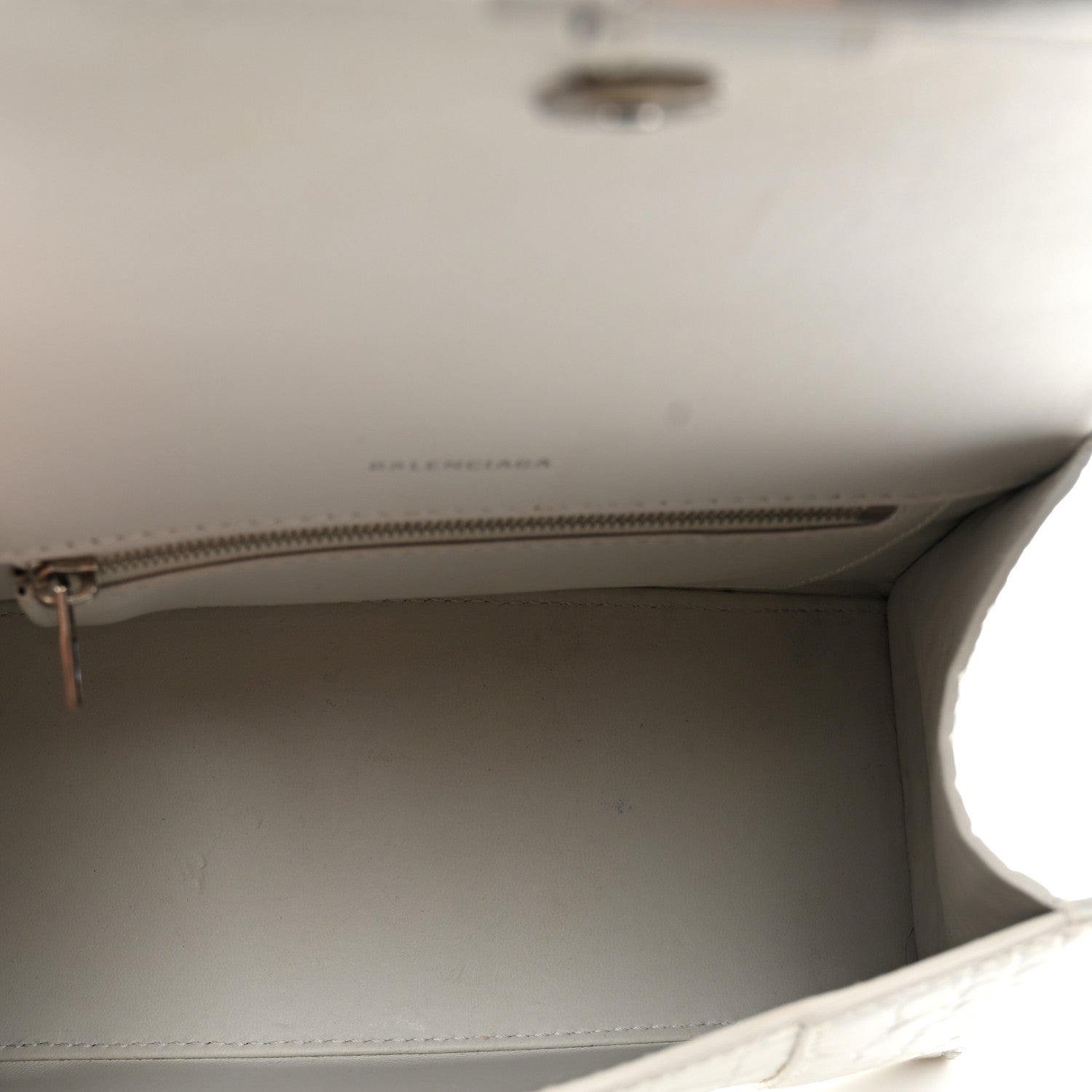 Balenciaga Shiny Calfskin Crocodile Embossed Small Hourglass Top Handle Bag White 5 of 13