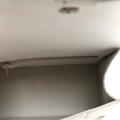 Balenciaga Shiny Calfskin Crocodile Embossed Small Hourglass Top Handle Bag White 5 of 13