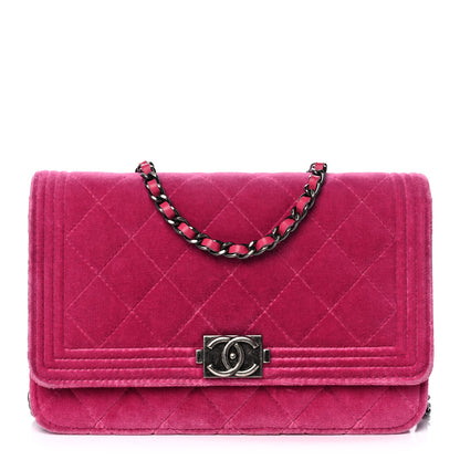 Chanel Velvet Quilted Boy Wallet On Chain WOC Fuchsia 1 of 14