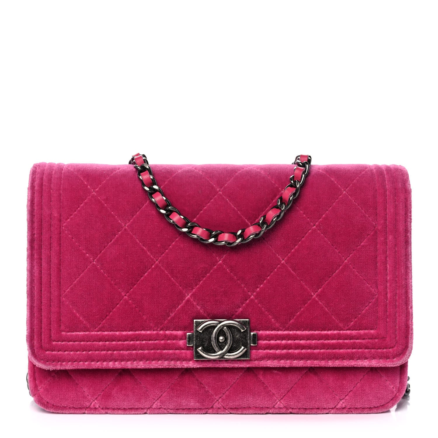 Chanel Velvet Quilted Boy Wallet On Chain WOC Fuchsia 1 of 14