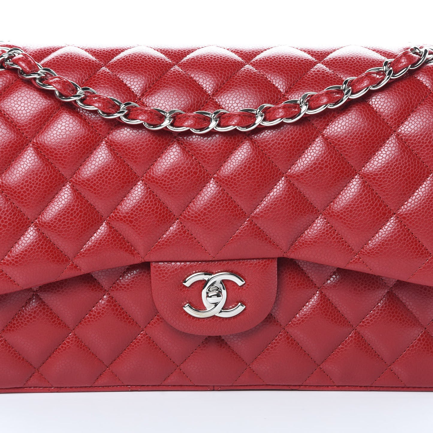 Caviar Quilted Jumbo Double Flap Red