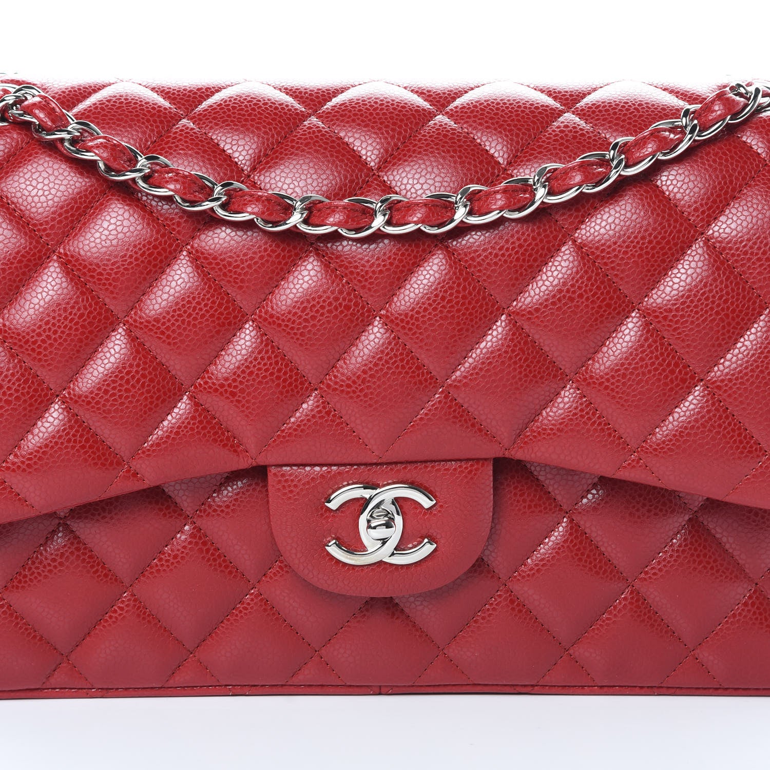 Chanel Caviar Quilted Jumbo Double Flap Red 8 of 13