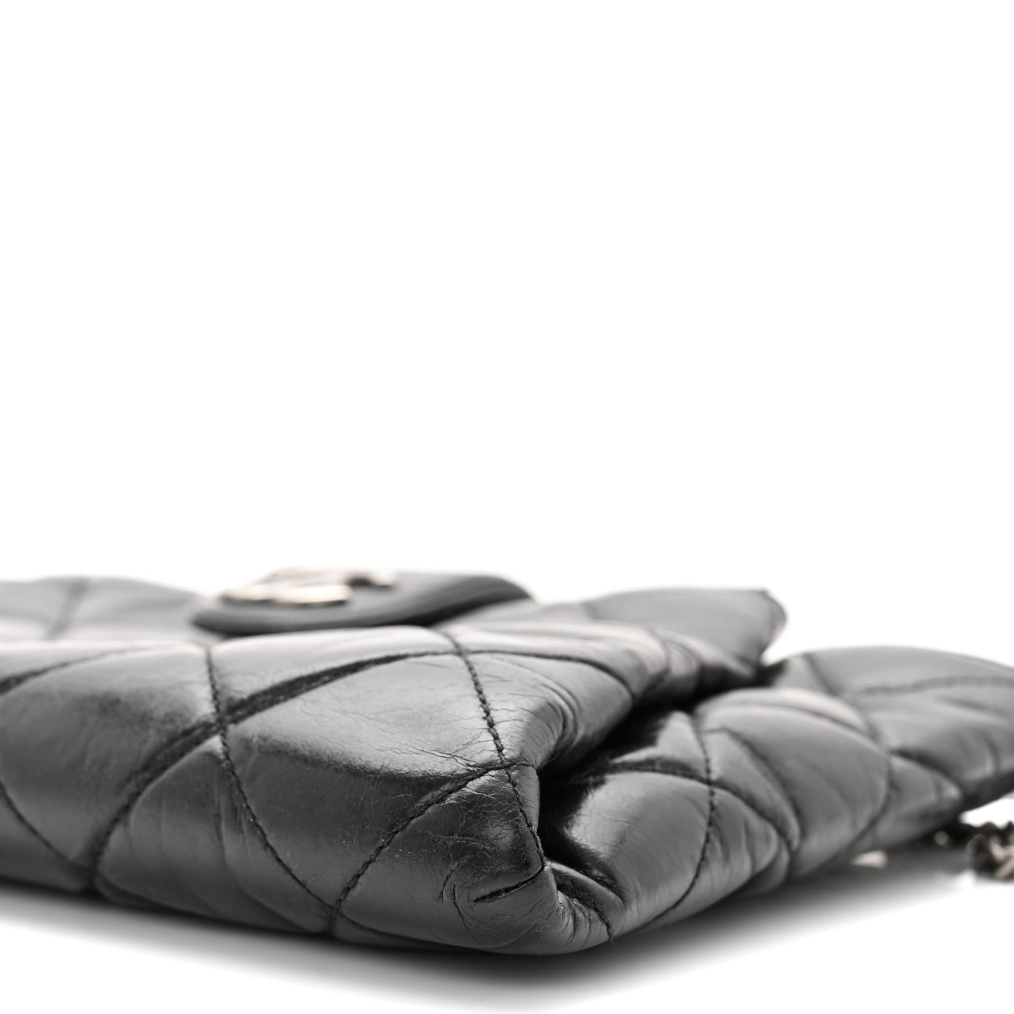 Aged Calfskin Quilted Zip Clutch Black