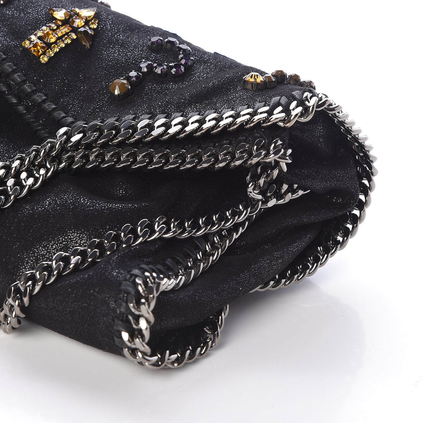 Embellished Shaggy Deer Small Falabella Fold Over Tote Black