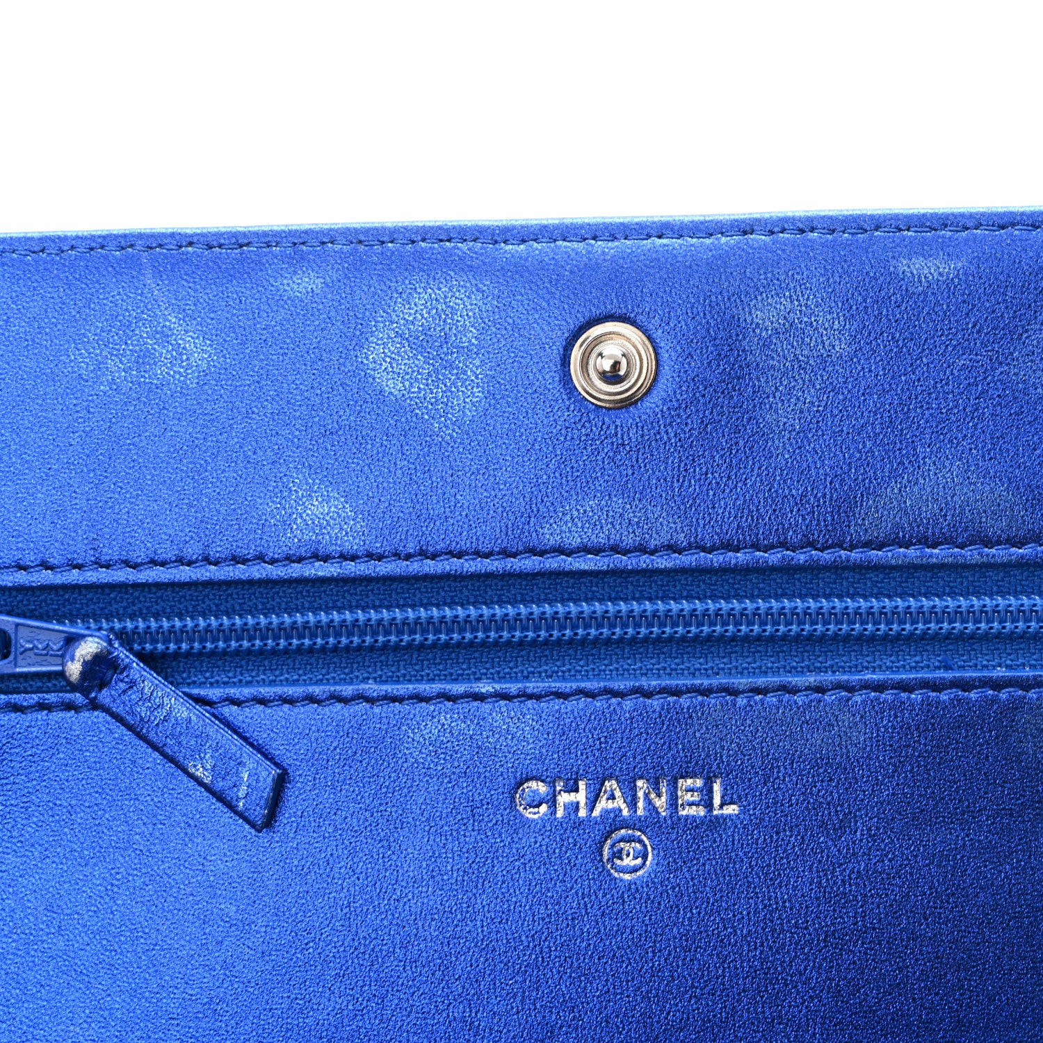 Chanel Metallic Patent Calfskin Quilted Boy Wallet on Chain WOC Blue 12 of 12