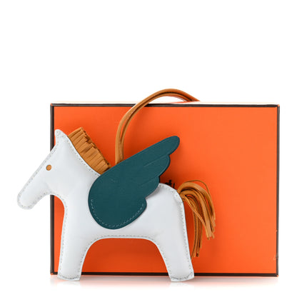 Hermes Milo Lambskin Grigri Rodeo Pegase Horse Bag Charm MM Bleu Brume Sesame Vert Bosphore 5 of 5