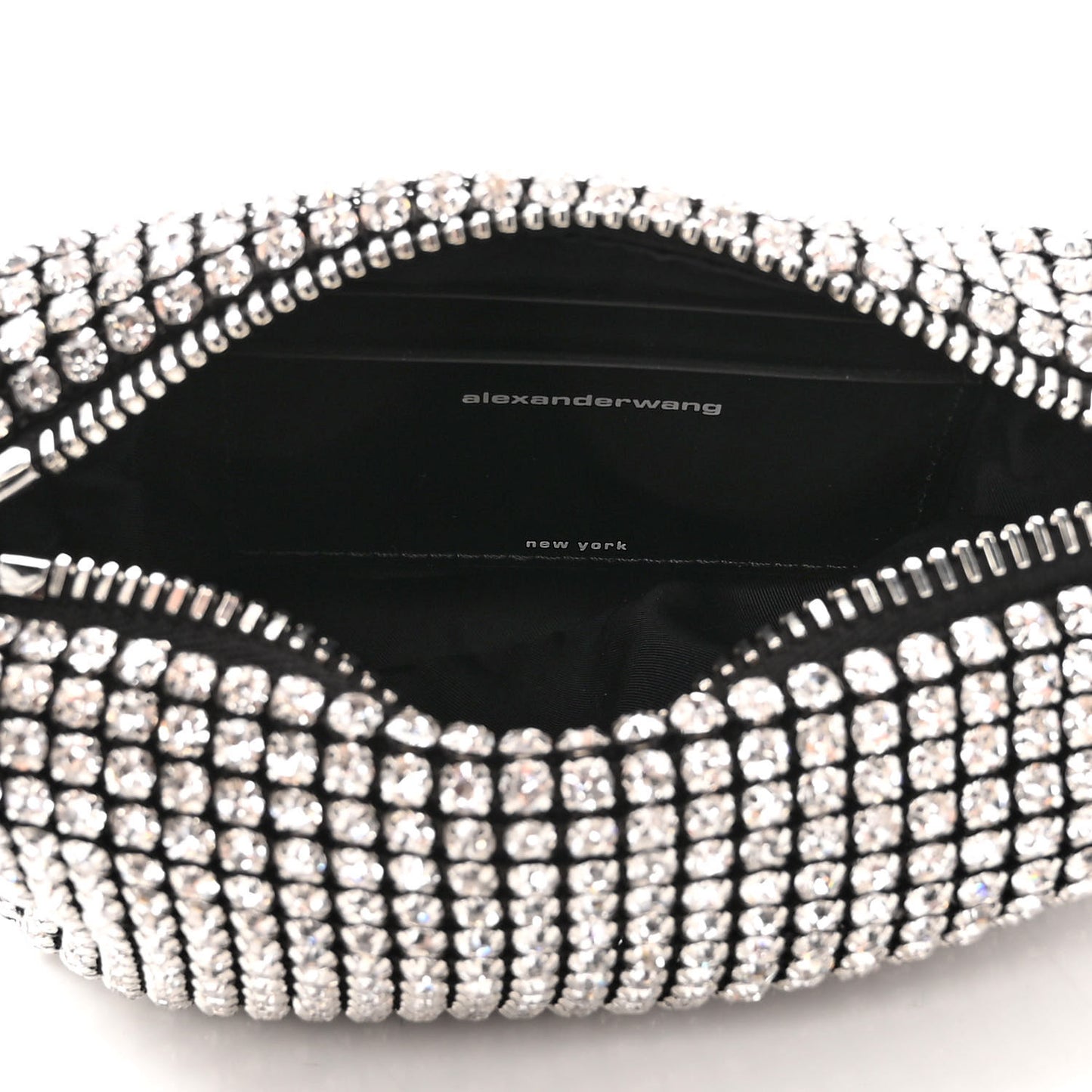 Mesh Crystal Rhinestone Mini Heiress Pouch Black Silver