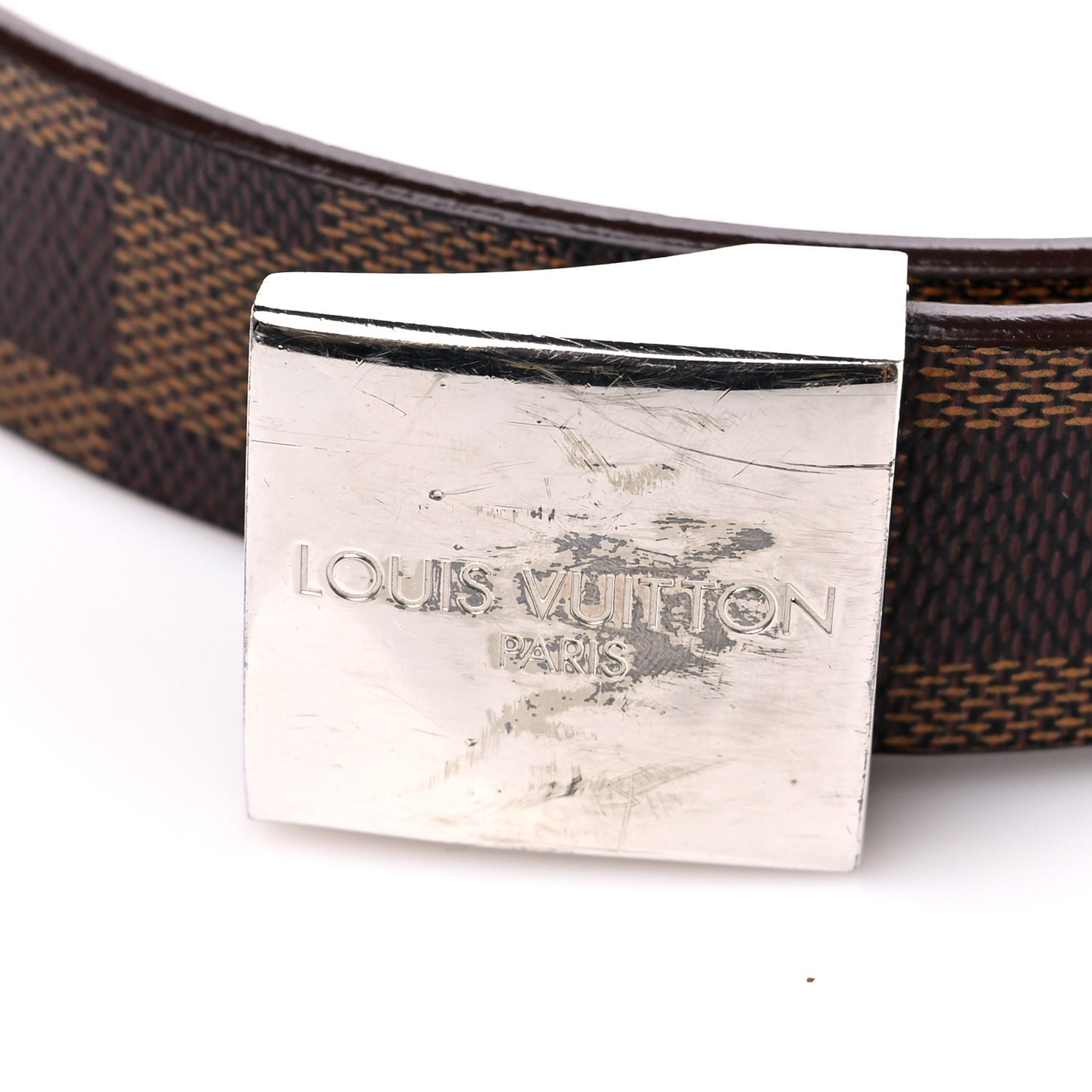 Damier Ebene LV Paris Buckle Belt 80 32 Silver