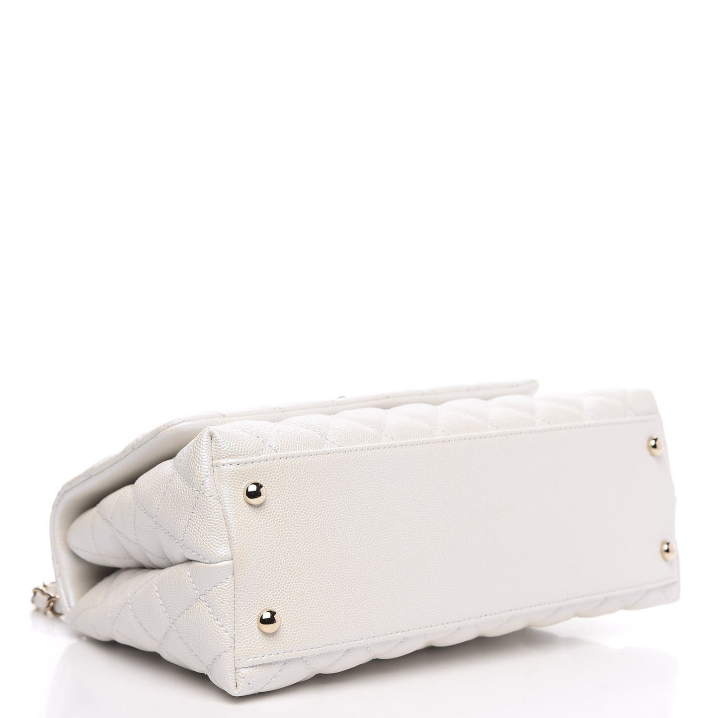 Iridescent Caviar Quilted Small Coco Handle Flap White